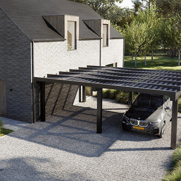 zonnecarport van hout met auto